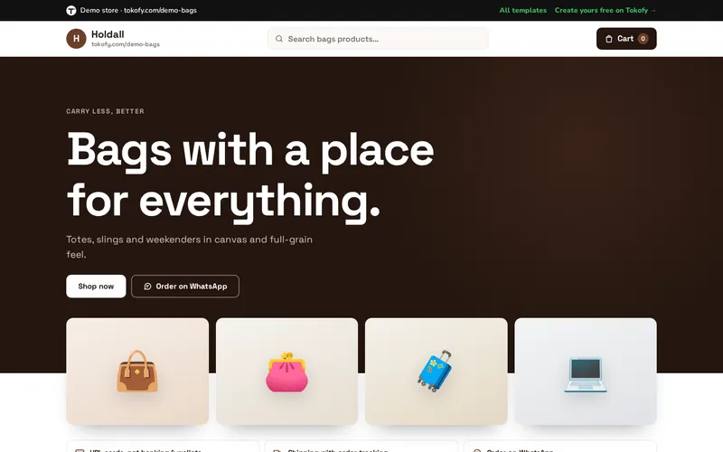 Preview of the Bags template: Holdall demo store