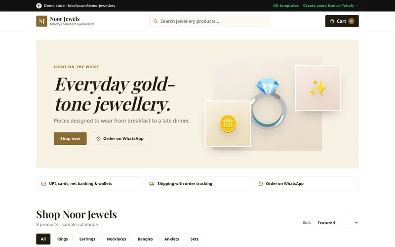 Preview of the Jewellery template: Noor Jewels demo store