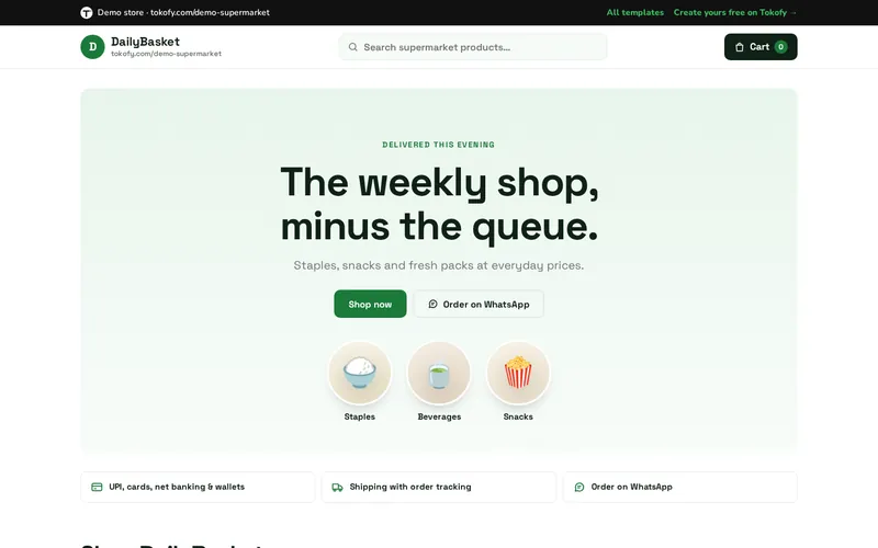 Preview of the Supermarket template: DailyBasket demo store