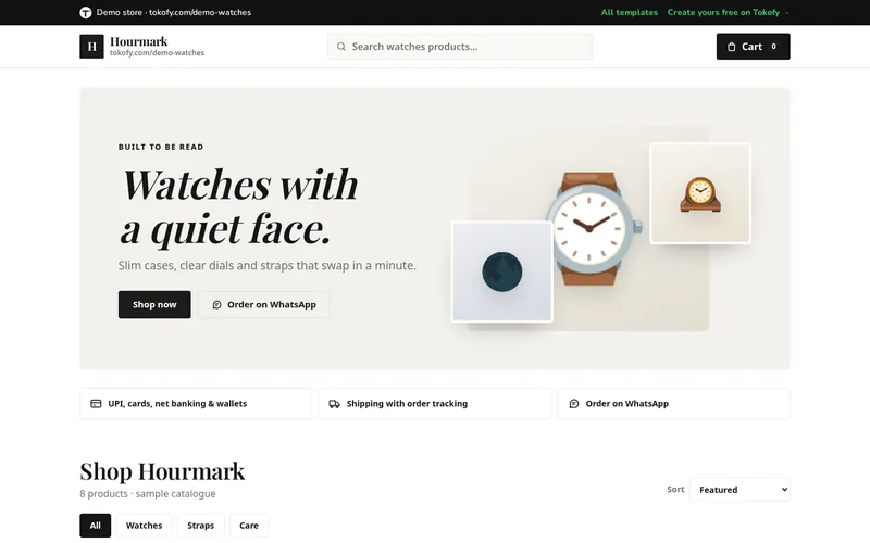 Preview of the Watches template: Hourmark demo store